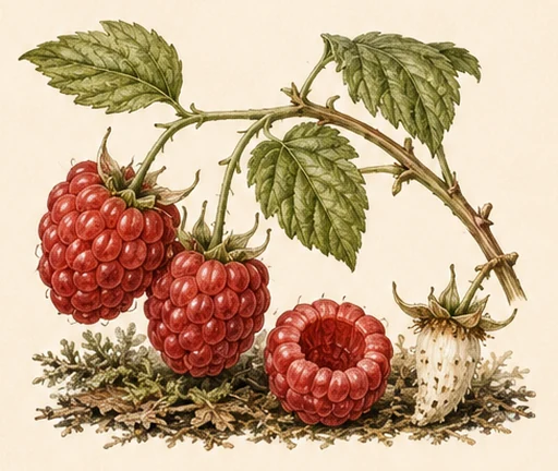 Wild raspberry — botanical illustration