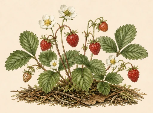 Wild strawberry — botanical illustration