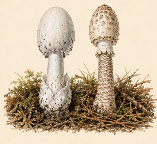 Young Amanita — botanical illustration