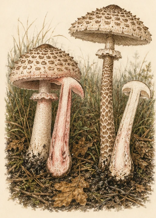 Shaggy Parasol — botanical illustration