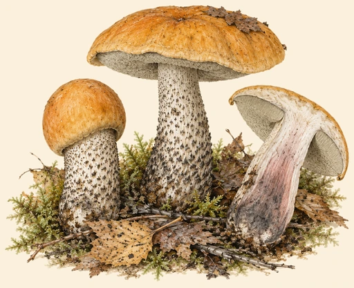 Orange Birch Bolete — botanical illustration
